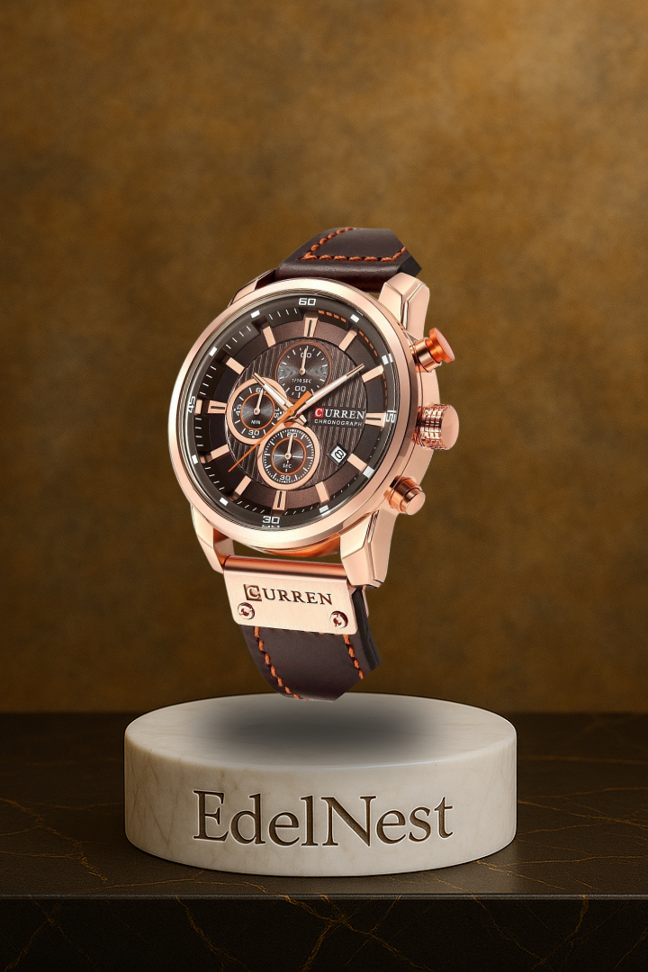 Elegante Quarzuhr mit Lederarmband