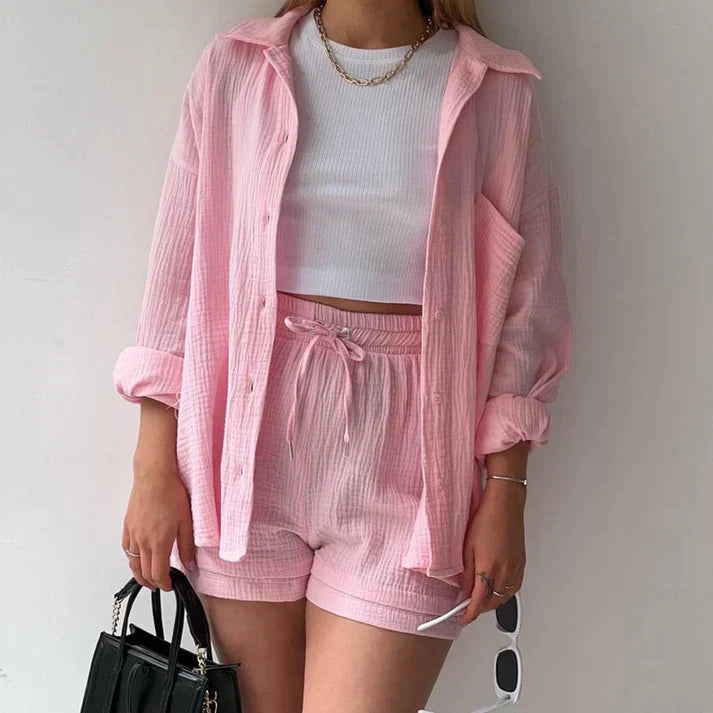 Lisa™ Damen Zweiteiler Set mit Shorts & Hemd