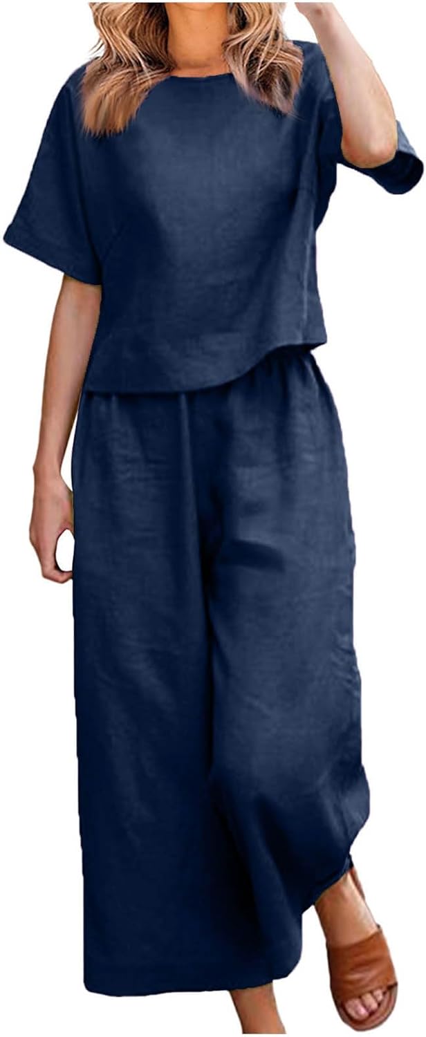 Emma™ Hosenanzug 2 Teiler Bluse Casual Einfarbig Leicht Atmungsaktiv Lose und Elegant