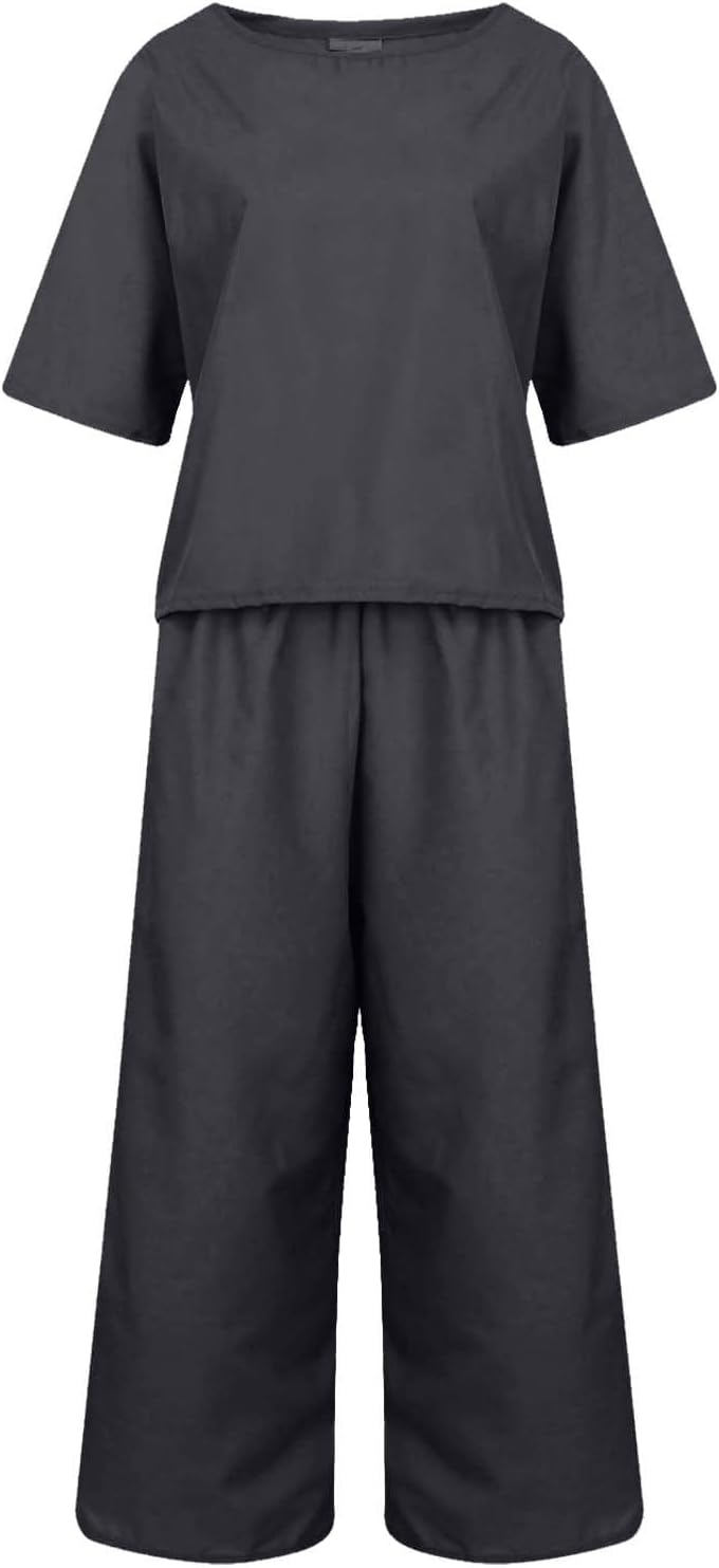 Emma™ Hosenanzug 2 Teiler Bluse Casual Einfarbig Leicht Atmungsaktiv Lose und Elegant