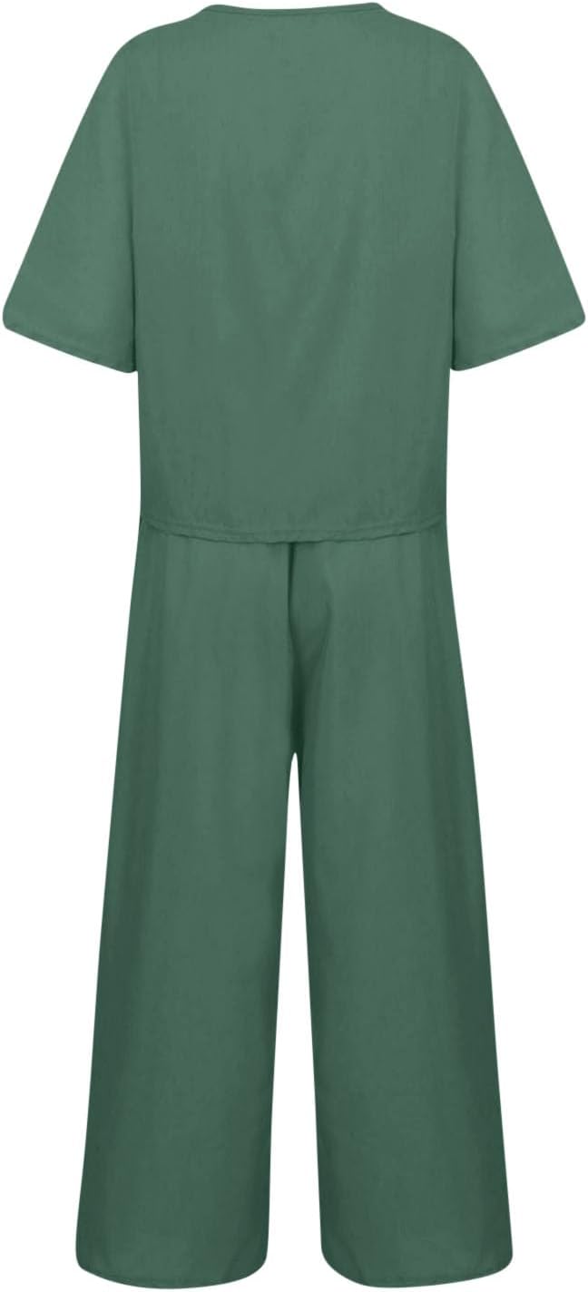 Emma™ Hosenanzug 2 Teiler Bluse Casual Einfarbig Leicht Atmungsaktiv Lose und Elegant