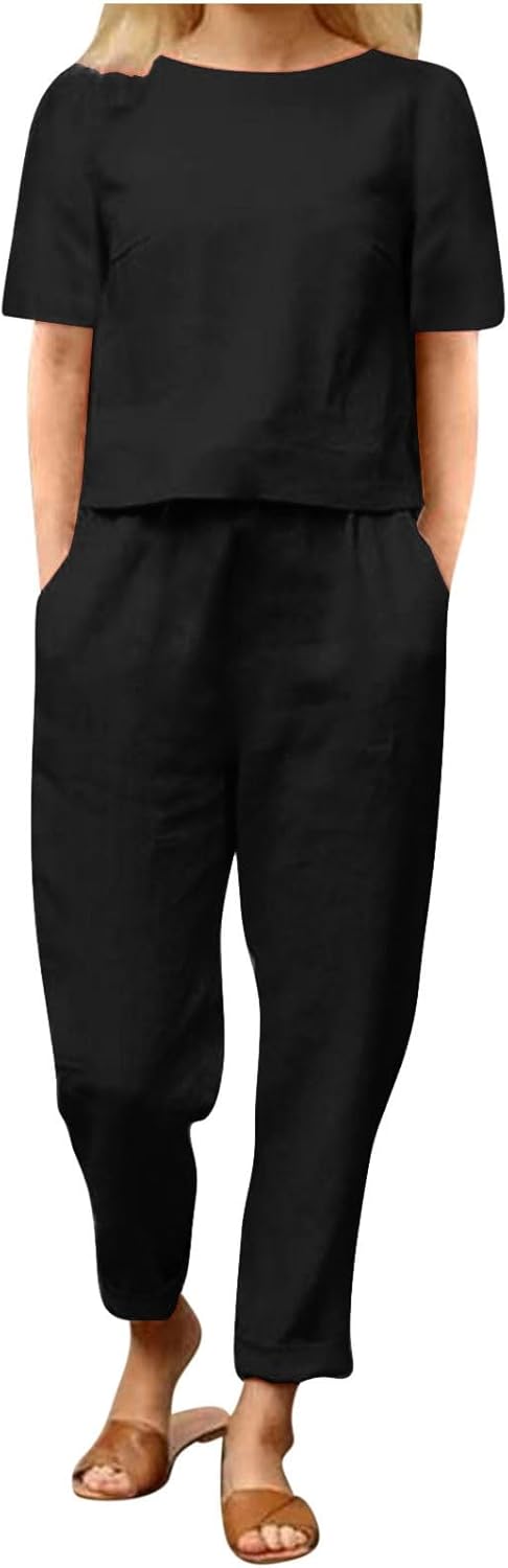 Emma™ Hosenanzug 2 Teiler Bluse Casual Einfarbig Leicht Atmungsaktiv Lose und Elegant