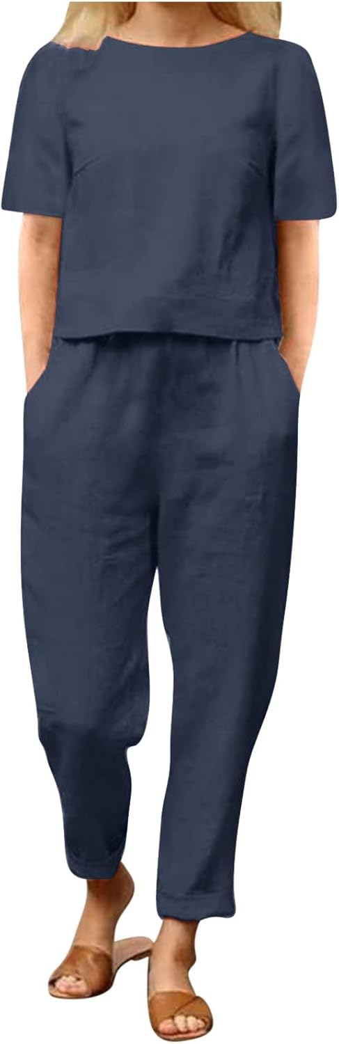 Emma™ Hosenanzug 2 Teiler Bluse Casual Einfarbig Leicht Atmungsaktiv Lose und Elegant