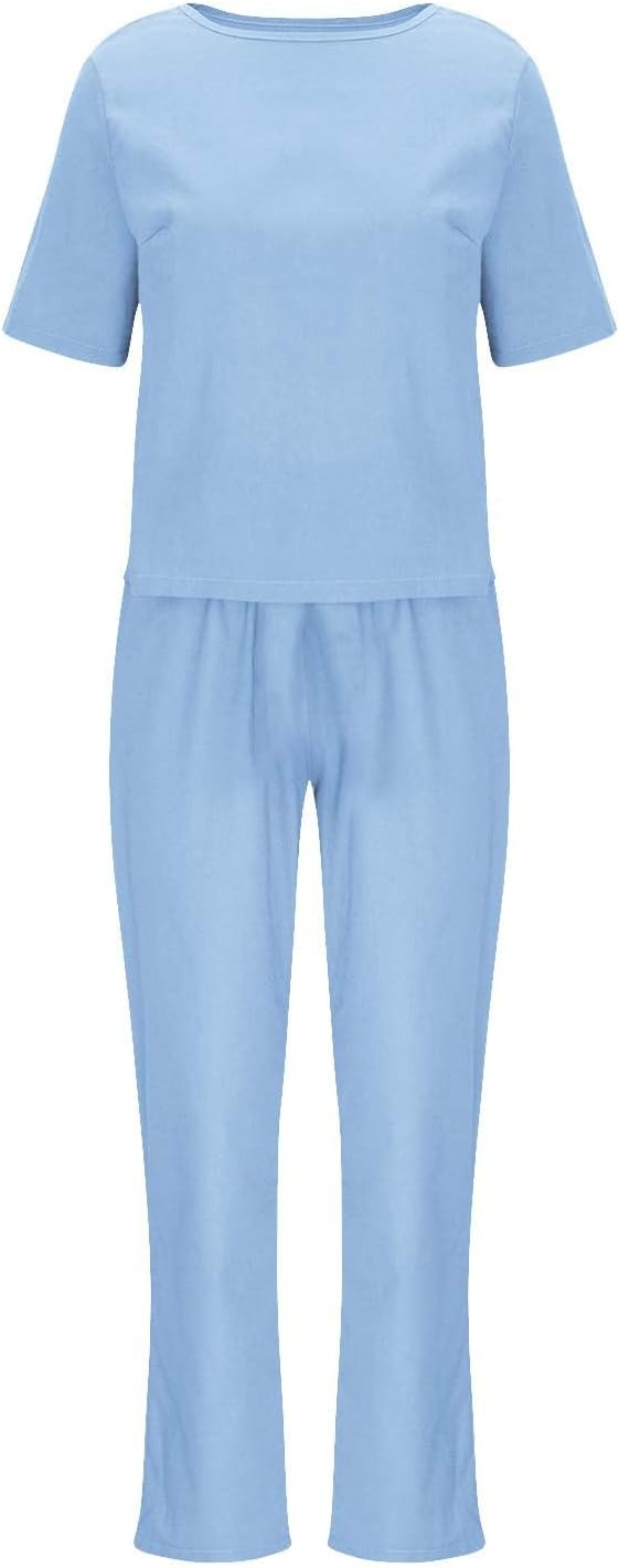 Emma™ Hosenanzug 2 Teiler Bluse Casual Einfarbig Leicht Atmungsaktiv Lose und Elegant