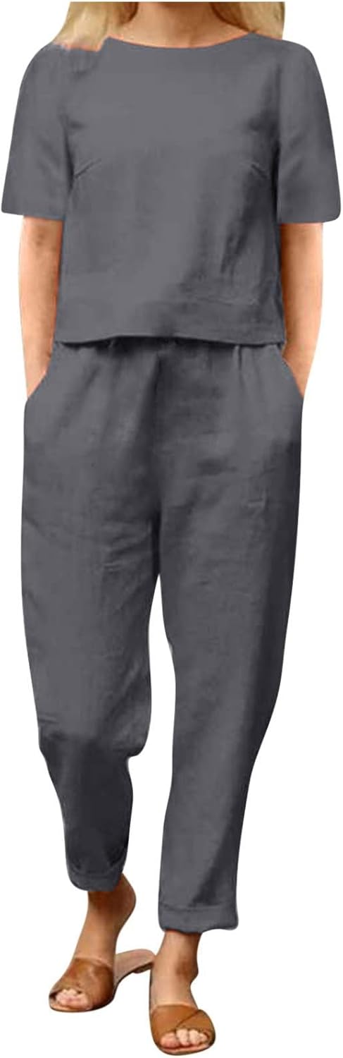 Emma™ Hosenanzug 2 Teiler Bluse Casual Einfarbig Leicht Atmungsaktiv Lose und Elegant