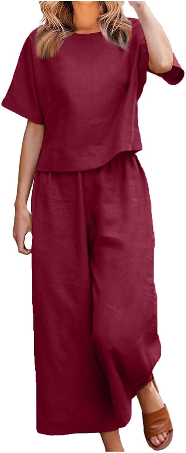 Emma™ Hosenanzug 2 Teiler Bluse Casual Einfarbig Leicht Atmungsaktiv Lose und Elegant