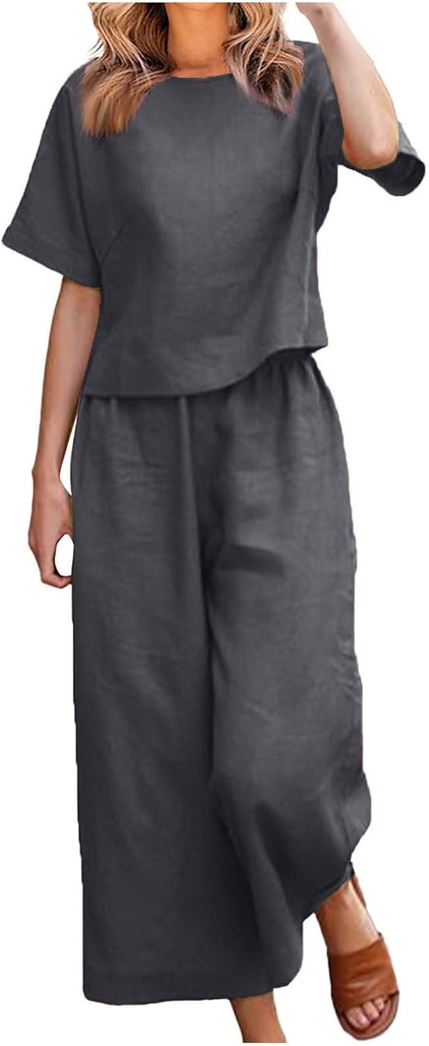 Emma™ Hosenanzug 2 Teiler Bluse Casual Einfarbig Leicht Atmungsaktiv Lose und Elegant