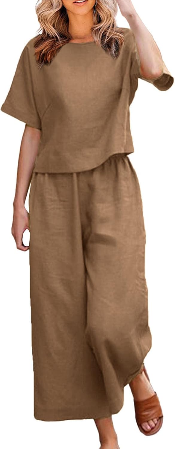 Emma™ Hosenanzug 2 Teiler Bluse Casual Einfarbig Leicht Atmungsaktiv Lose und Elegant