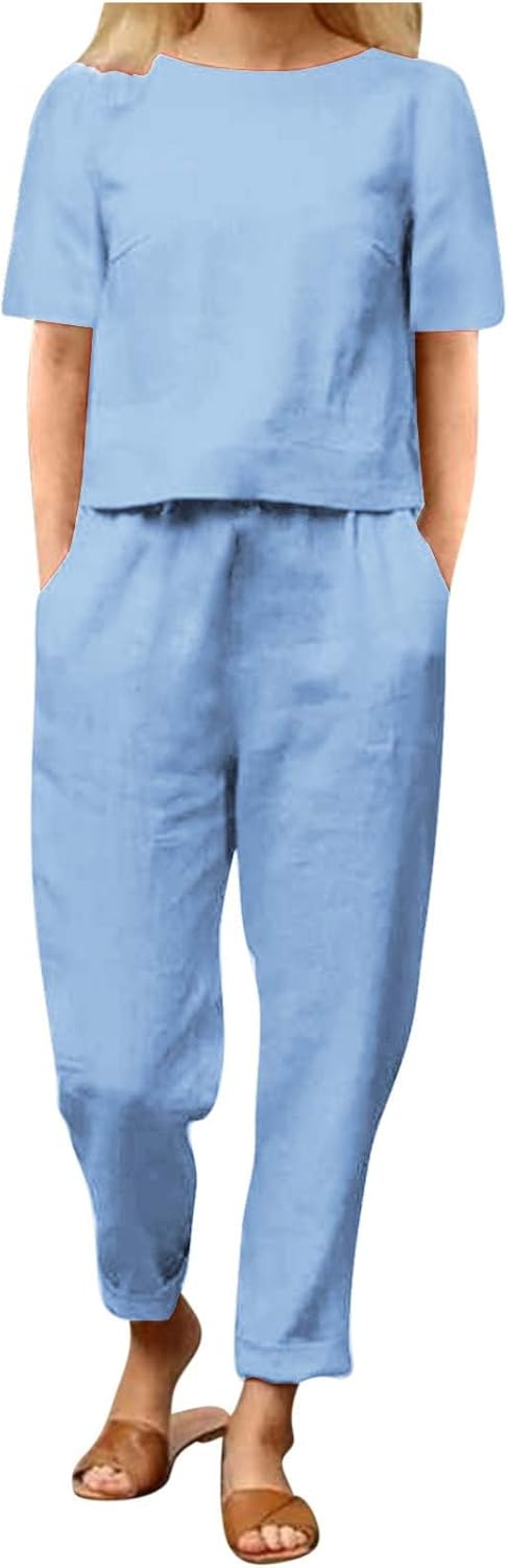 Emma™ Hosenanzug 2 Teiler Bluse Casual Einfarbig Leicht Atmungsaktiv Lose und Elegant