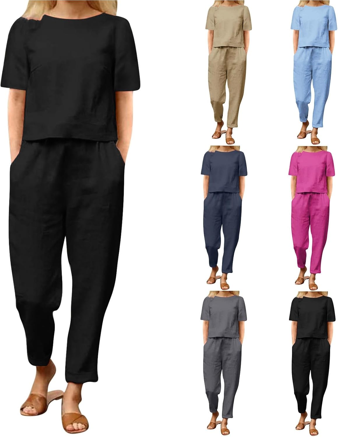 Emma™ Hosenanzug 2 Teiler Bluse Casual Einfarbig Leicht Atmungsaktiv Lose und Elegant