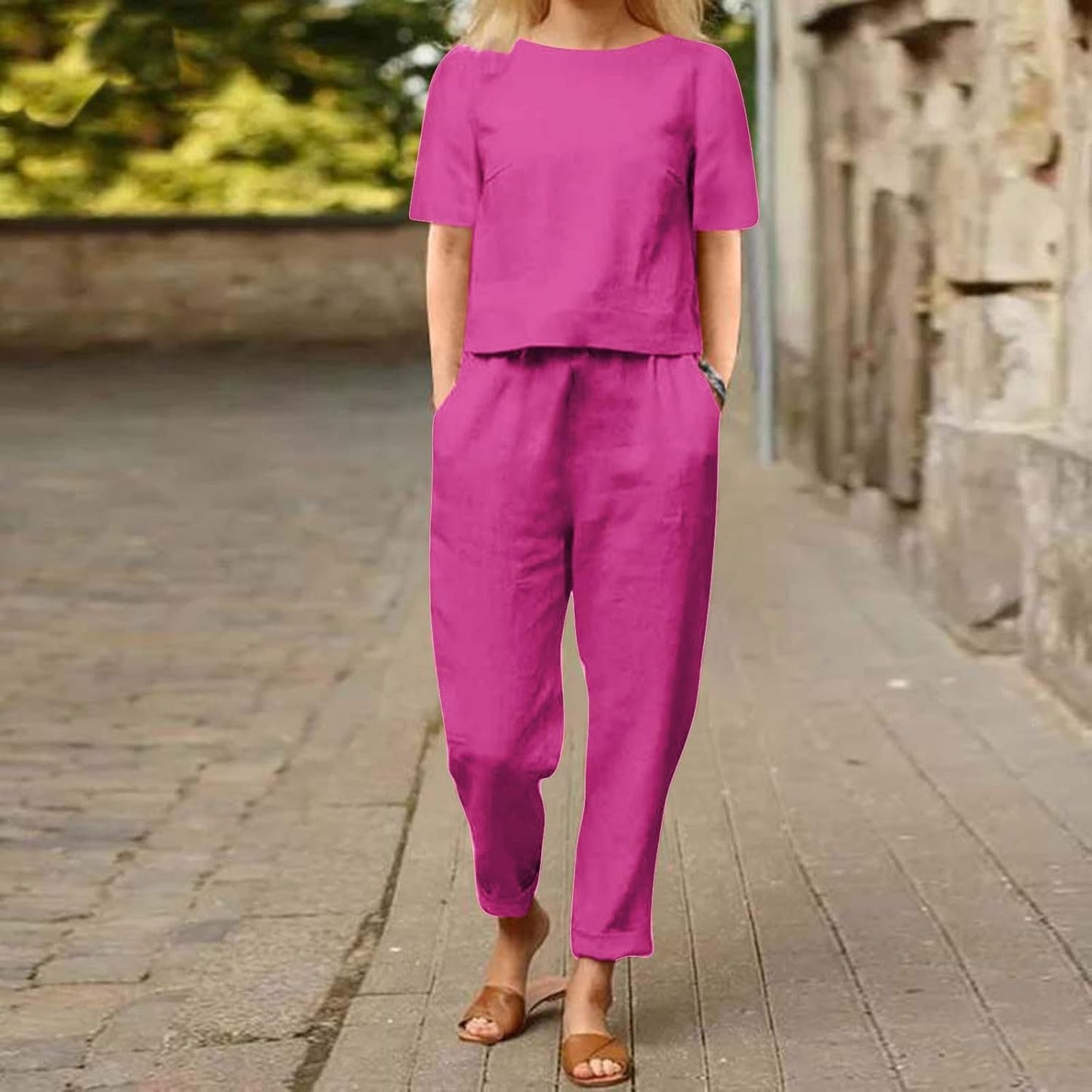 Emma™ Hosenanzug 2 Teiler Bluse Casual Einfarbig Leicht Atmungsaktiv Lose und Elegant