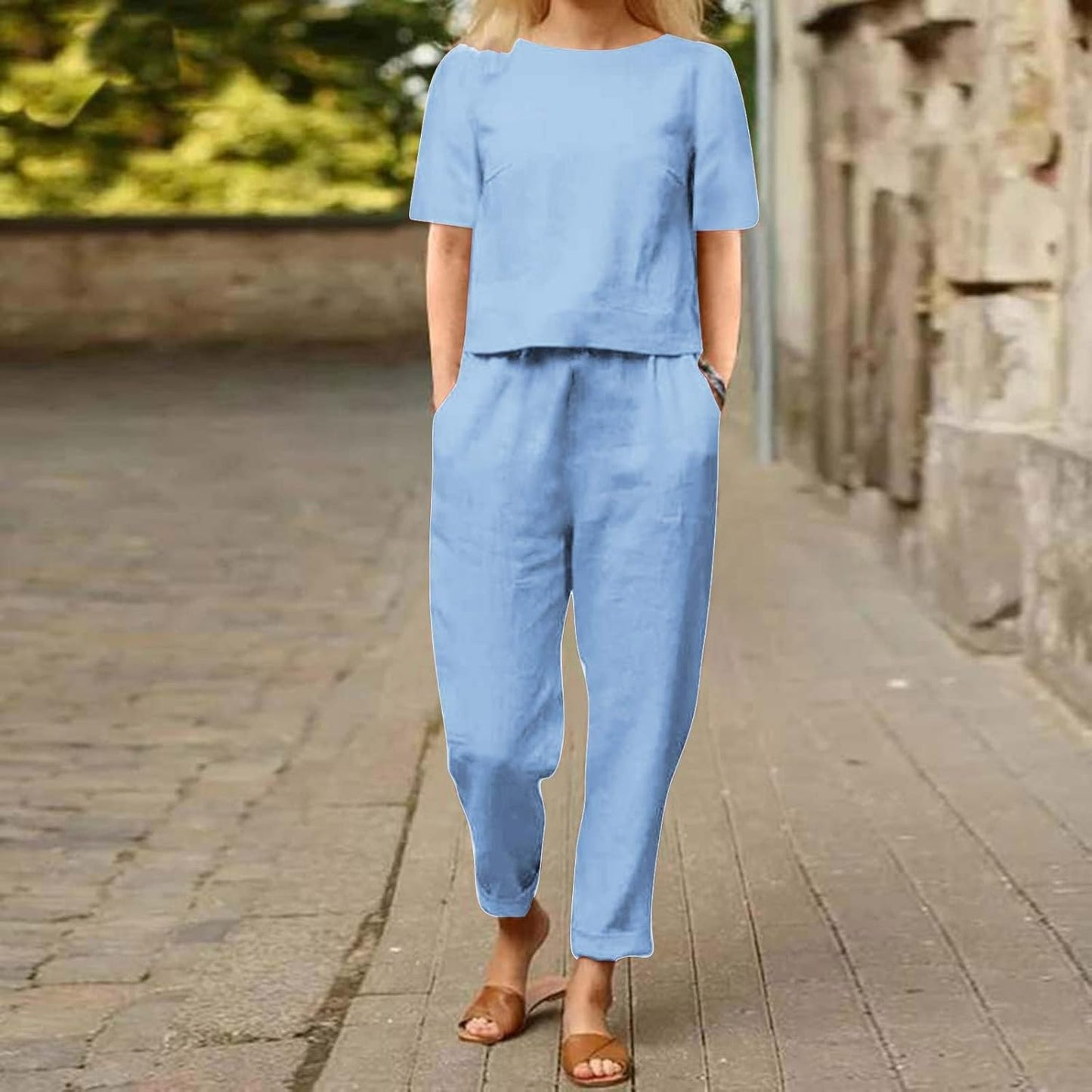 Emma™ Hosenanzug 2 Teiler Bluse Casual Einfarbig Leicht Atmungsaktiv Lose und Elegant