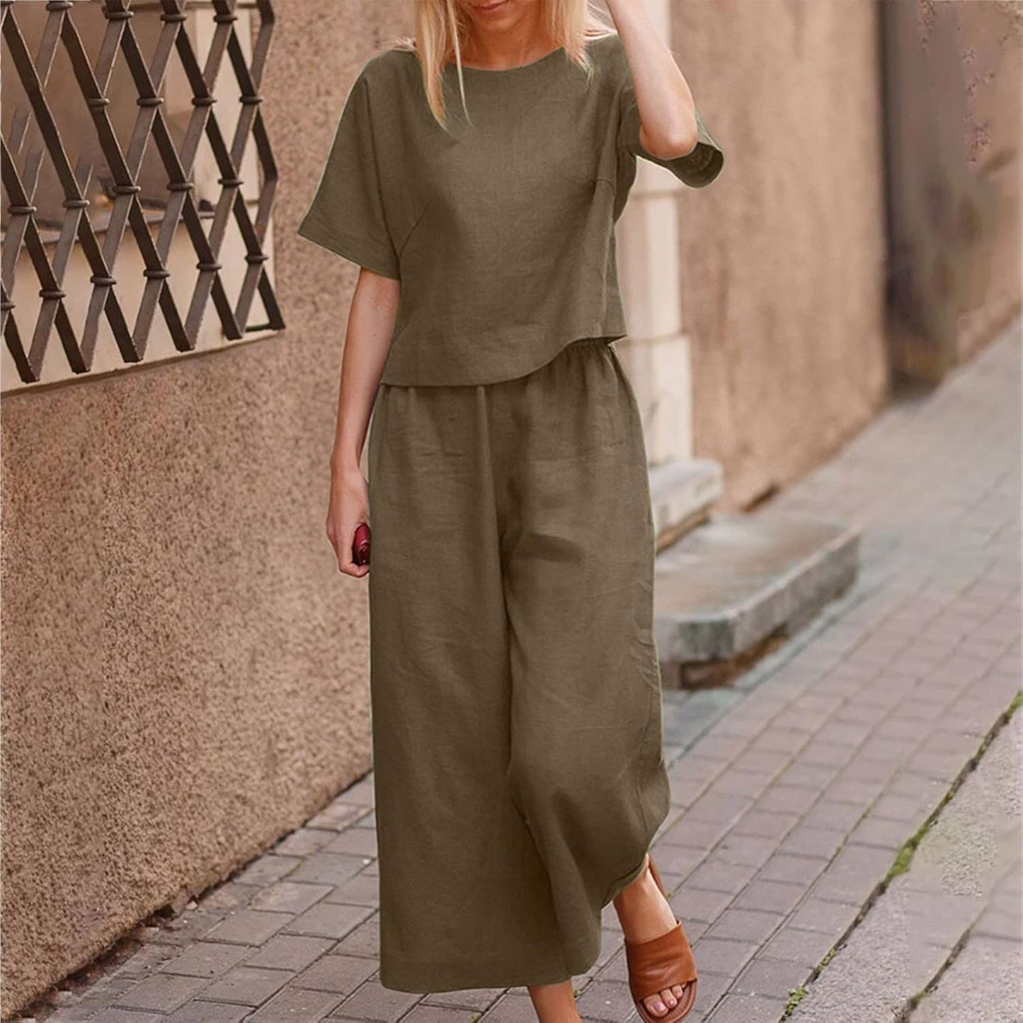 Emma™ Hosenanzug 2 Teiler Bluse Casual Einfarbig Leicht Atmungsaktiv Lose und Elegant