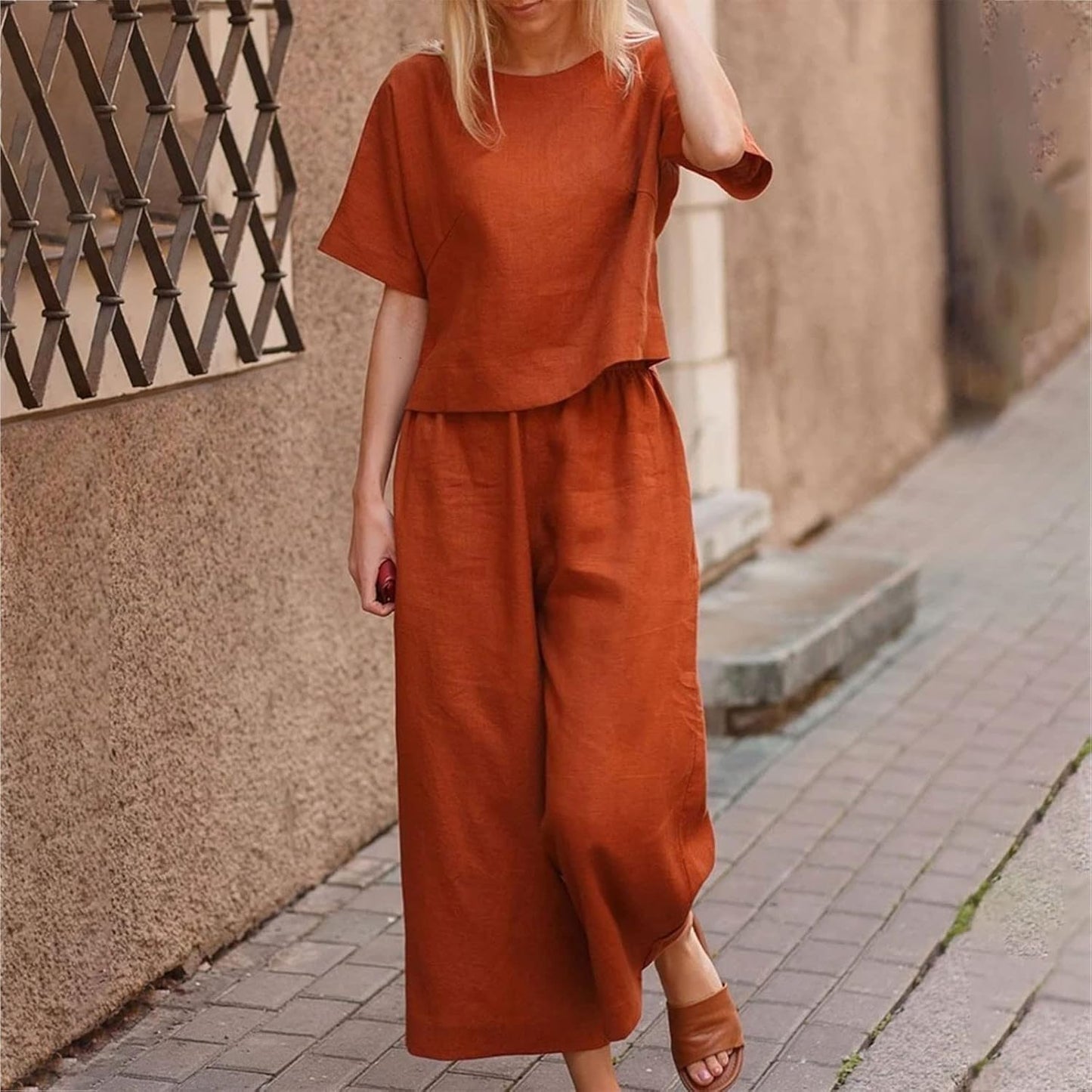 Emma™ Hosenanzug 2 Teiler Bluse Casual Einfarbig Leicht Atmungsaktiv Lose und Elegant