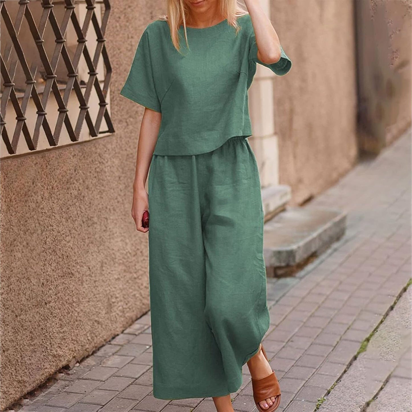 Emma™ Hosenanzug 2 Teiler Bluse Casual Einfarbig Leicht Atmungsaktiv Lose und Elegant