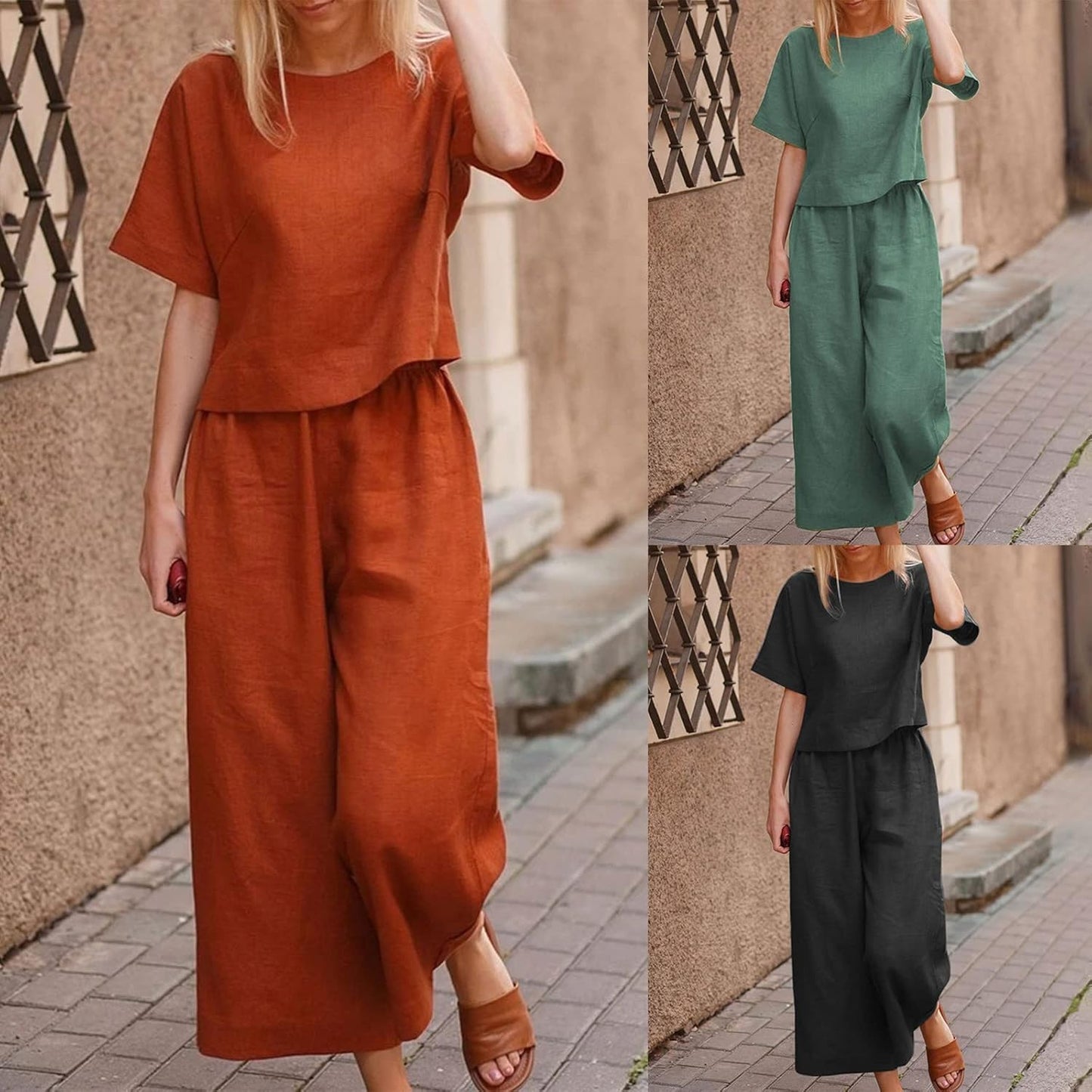 Emma™ Hosenanzug 2 Teiler Bluse Casual Einfarbig Leicht Atmungsaktiv Lose und Elegant