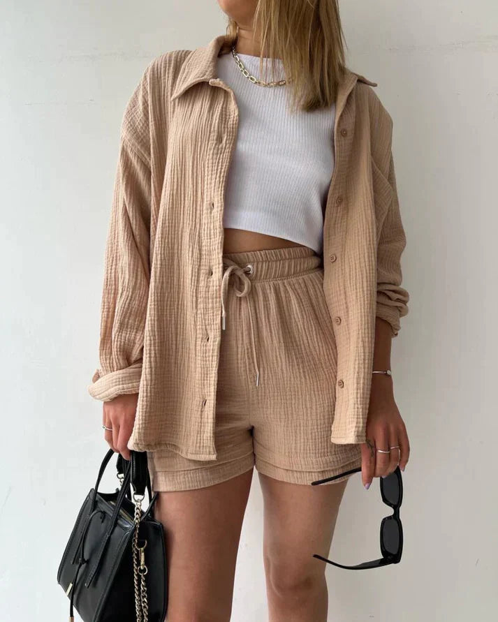 Lisa™ Damen Zweiteiler Set mit Shorts & Hemd
