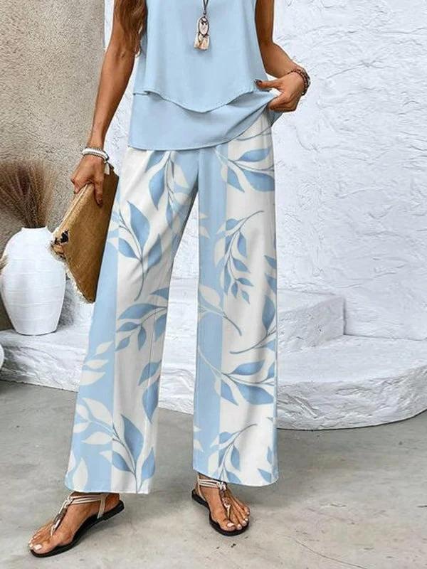 Helga™ Chices Mehrfarbiges Print-Tanktop und Weitbein-Hose Zweiteiliges Set für Damen | Perfekt für alle Jahreszeiten