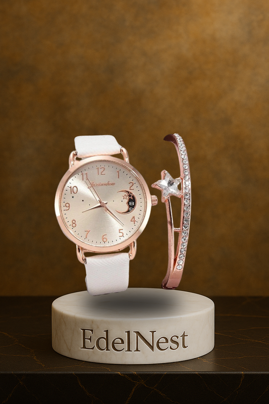 Set mit Uhr und Armbändern mit Mondzahlen-Zifferblatt