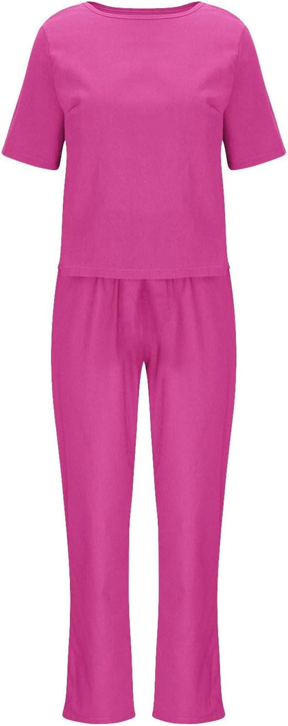 Emma™ Hosenanzug 2 Teiler Bluse Casual Einfarbig Leicht Atmungsaktiv Lose und Elegant