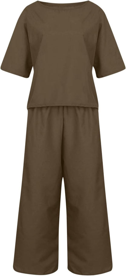 Emma™ Hosenanzug 2 Teiler Bluse Casual Einfarbig Leicht Atmungsaktiv Lose und Elegant