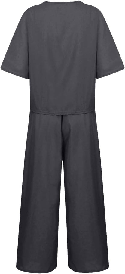 Emma™ Hosenanzug 2 Teiler Bluse Casual Einfarbig Leicht Atmungsaktiv Lose und Elegant