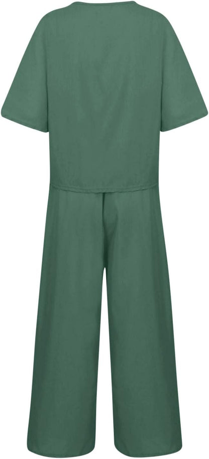 Emma™ Hosenanzug 2 Teiler Bluse Casual Einfarbig Leicht Atmungsaktiv Lose und Elegant