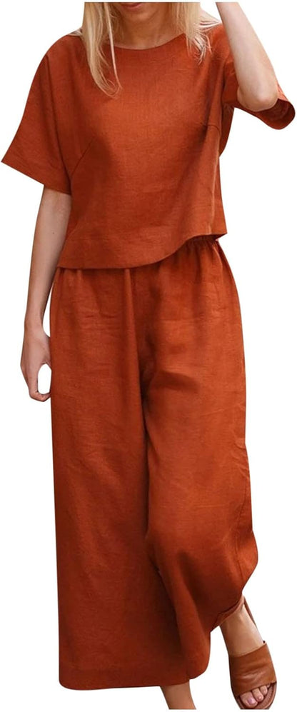 Emma™ Hosenanzug 2 Teiler Bluse Casual Einfarbig Leicht Atmungsaktiv Lose und Elegant