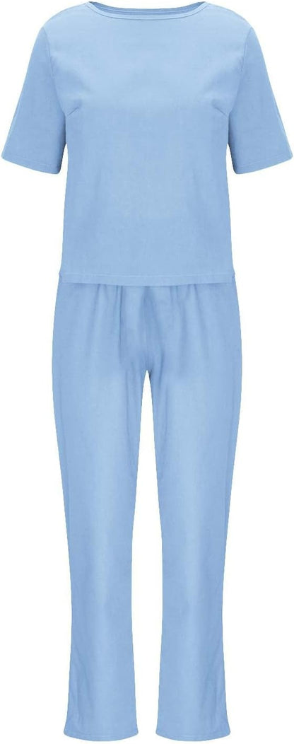 Emma™ Hosenanzug 2 Teiler Bluse Casual Einfarbig Leicht Atmungsaktiv Lose und Elegant