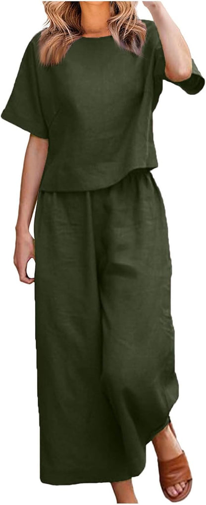 Emma™ Hosenanzug 2 Teiler Bluse Casual Einfarbig Leicht Atmungsaktiv Lose und Elegant