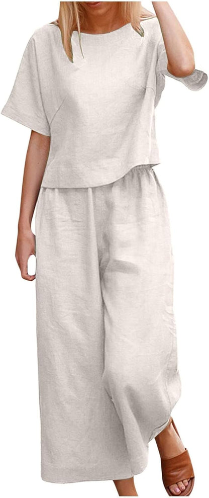 Emma™ Hosenanzug 2 Teiler Bluse Casual Einfarbig Leicht Atmungsaktiv Lose und Elegant