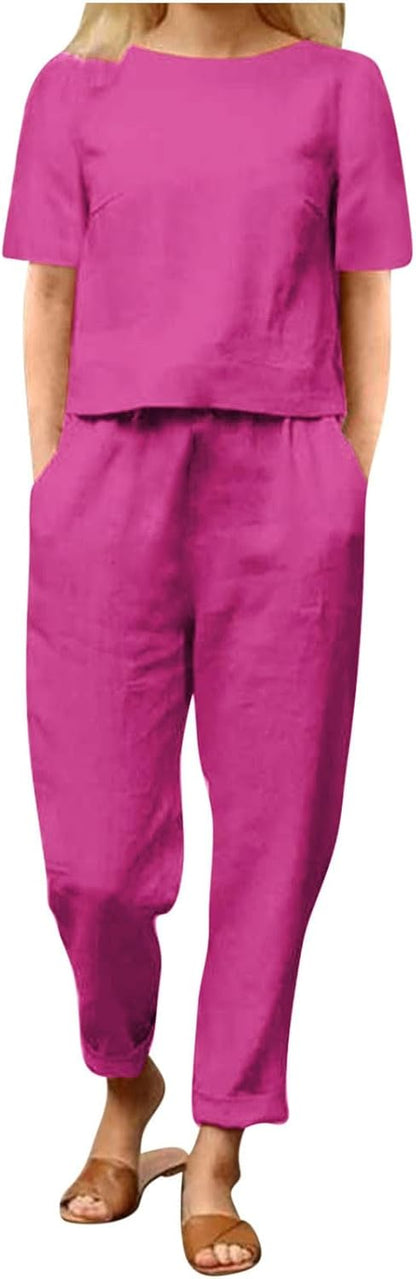 Emma™ Hosenanzug 2 Teiler Bluse Casual Einfarbig Leicht Atmungsaktiv Lose und Elegant