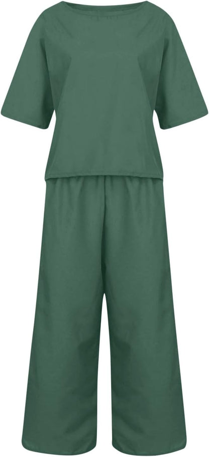 Emma™ Hosenanzug 2 Teiler Bluse Casual Einfarbig Leicht Atmungsaktiv Lose und Elegant
