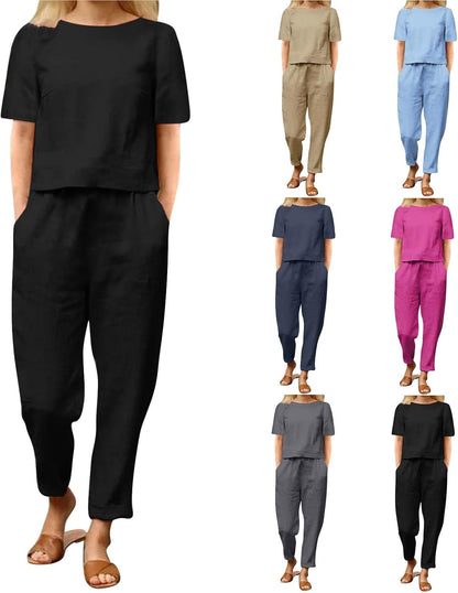Emma™ Hosenanzug 2 Teiler Bluse Casual Einfarbig Leicht Atmungsaktiv Lose und Elegant