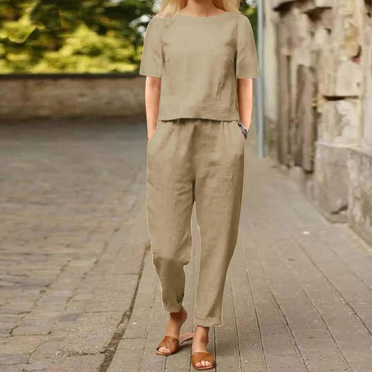Emma™ Hosenanzug 2 Teiler Bluse Casual Einfarbig Leicht Atmungsaktiv Lose und Elegant