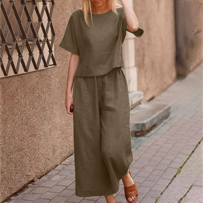 Emma™ Hosenanzug 2 Teiler Bluse Casual Einfarbig Leicht Atmungsaktiv Lose und Elegant