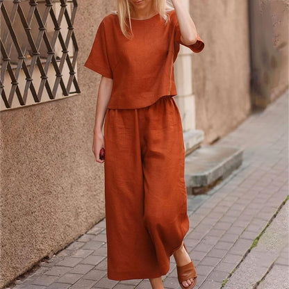 Emma™ Hosenanzug 2 Teiler Bluse Casual Einfarbig Leicht Atmungsaktiv Lose und Elegant