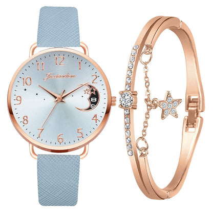 Ensemble avec montre et bracelets avec cadran numéroté lunaire