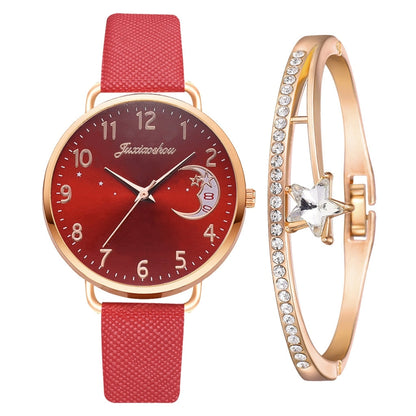 Ensemble avec montre et bracelets avec cadran numéroté lunaire