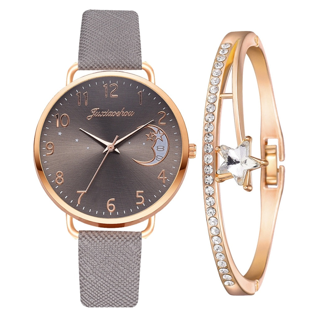 Ensemble avec montre et bracelets avec cadran numéroté lunaire