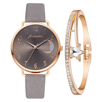 Ensemble avec montre et bracelets avec cadran numéroté lunaire