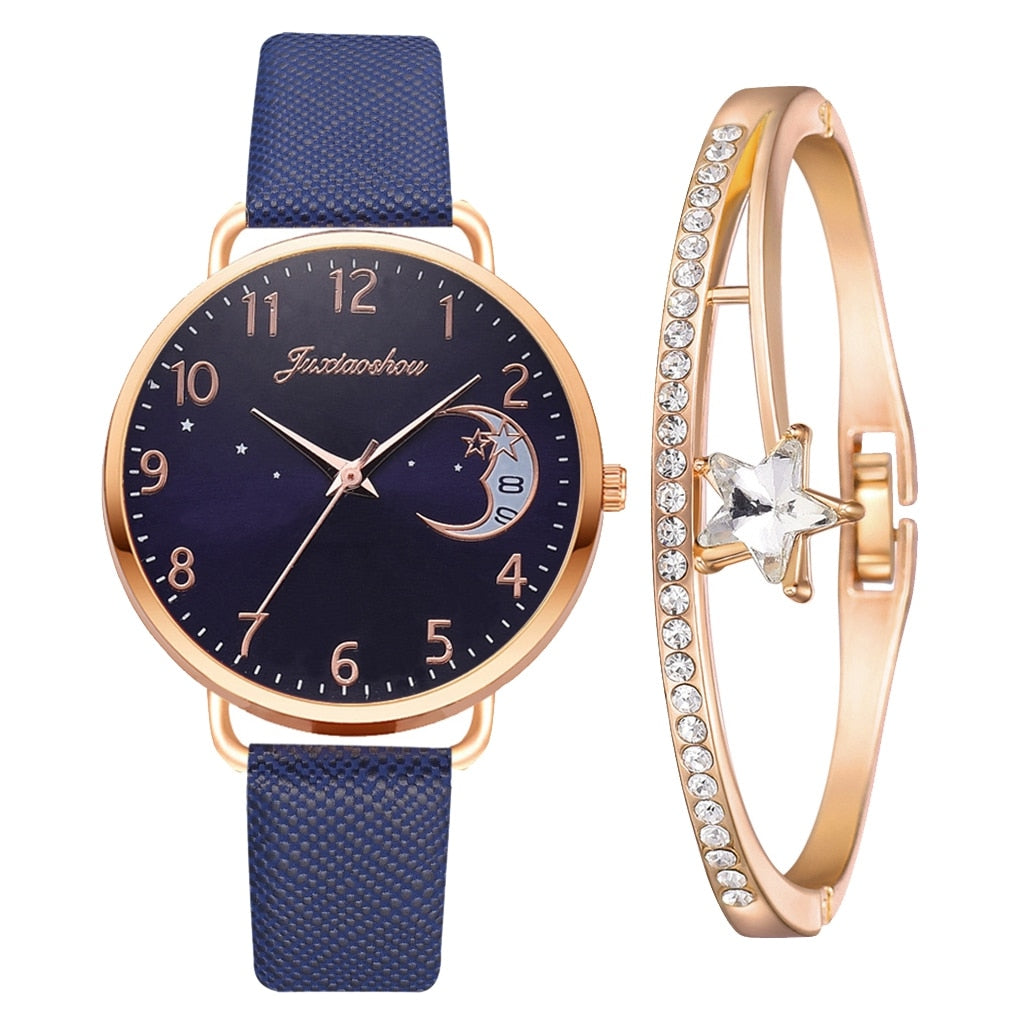 Ensemble avec montre et bracelets avec cadran numéroté lunaire