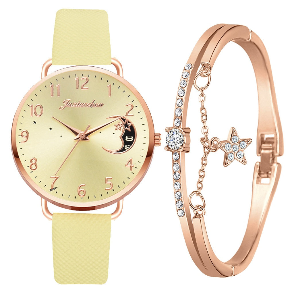 Ensemble avec montre et bracelets avec cadran numéroté lunaire