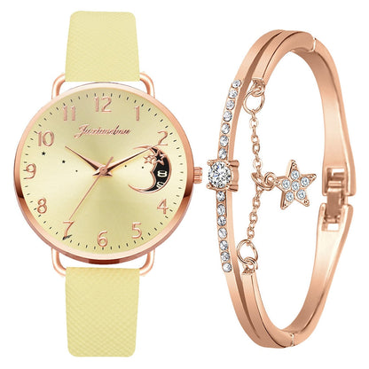 Ensemble avec montre et bracelets avec cadran numéroté lunaire