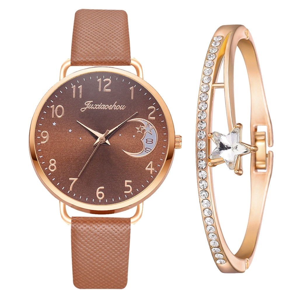 Ensemble avec montre et bracelets avec cadran numéroté lunaire