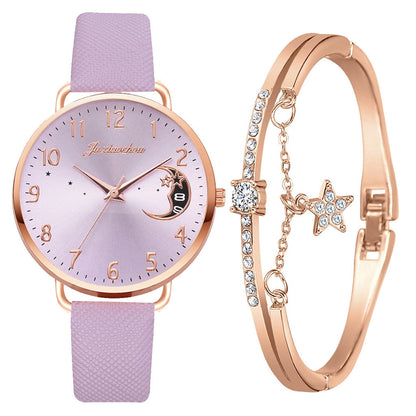 Ensemble avec montre et bracelets avec cadran numéroté lunaire