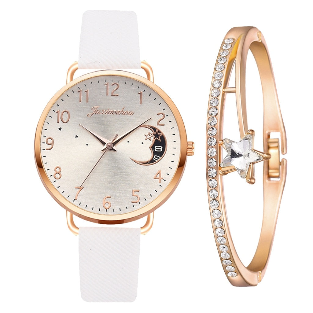 Ensemble avec montre et bracelets avec cadran numéroté lunaire