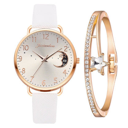 Ensemble avec montre et bracelets avec cadran numéroté lunaire