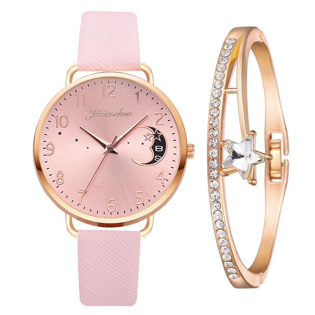 Ensemble avec montre et bracelets avec cadran numéroté lunaire