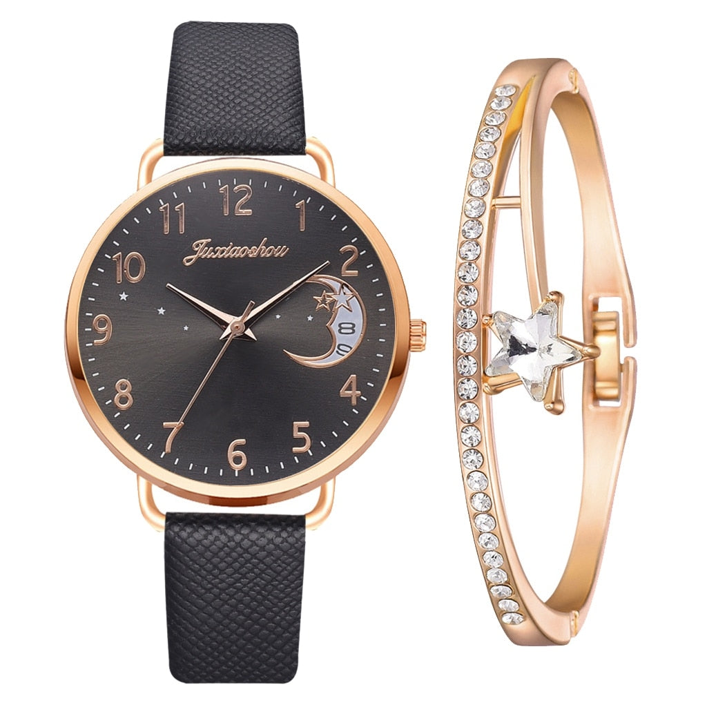 Ensemble avec montre et bracelets avec cadran numéroté lunaire